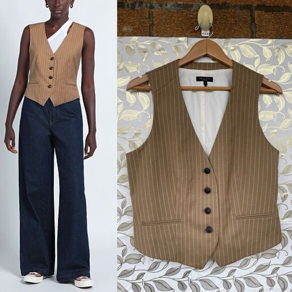 rag & bone Jackets & Blazers - Rag & Bone Tan Pinstripe Wool Vest Waistcoat Size 12 Dark Academia Corporatecor